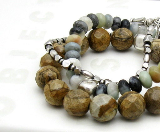 Modern Jasper Beaded Bracelet / Organic Boho Brown Beaded Bracelet / Woodland / Rustic / Wood Inspired