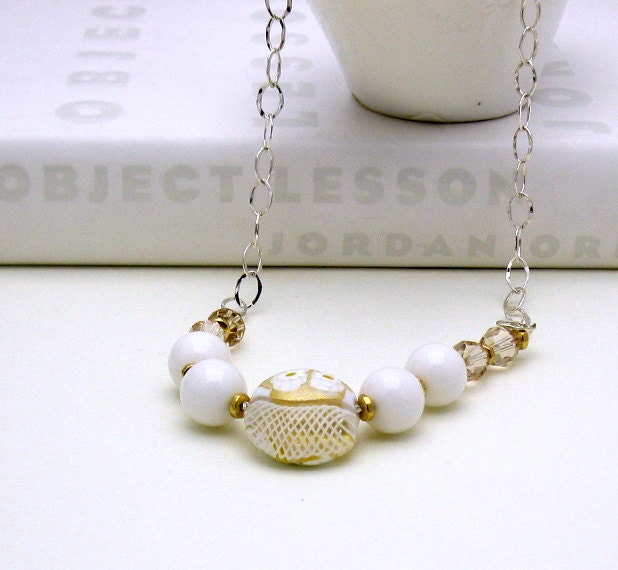 White Gold Murano Glass Wrapped Necklace - Rave On / Honey / Luxe