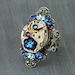 Steampunk Ring Crystal Steampunk Ring Cocktail Steampunk Watch Ring Silver Victorian Filigree Blue Aqua Purple Swarovski Crystal Gothic