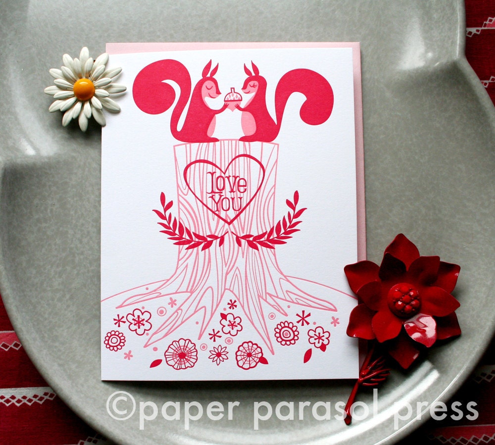 Love You Squirrels Cute Letterpress Card