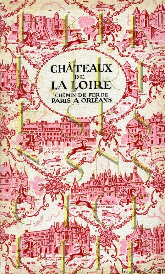 Instant Download PINK  Chateau Art Nouveau FRENCH Castles Journal Cover DIGITAL Scan