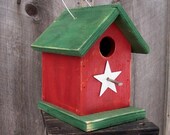 Red and Green Birdhouse Wren Chickadee Small Songbirds White Metal Star
