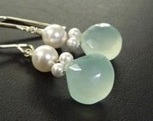 Sea foam green, Gemstone Earrings, Bridal Jewelry, Pearl & Gemstone