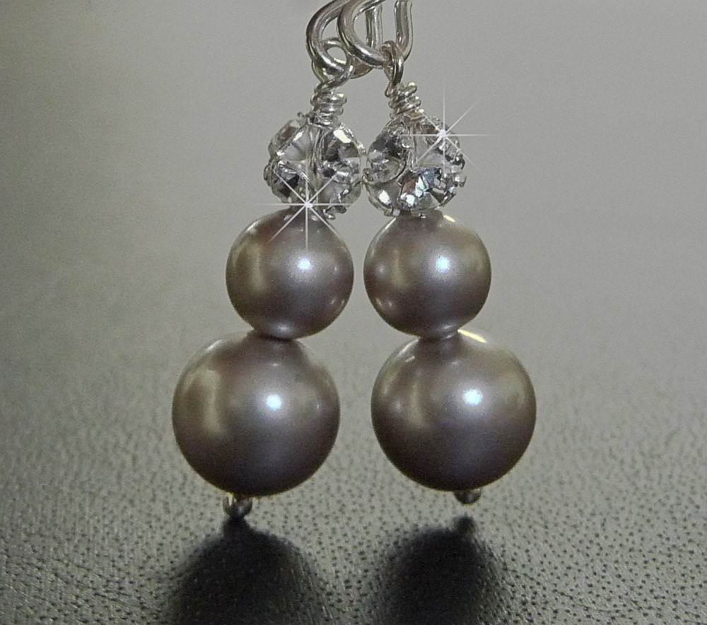 Grey Pearl Earrings on Grey Pearl Earrings  Rhinestone Earrings  Silver Wedding Jewelry