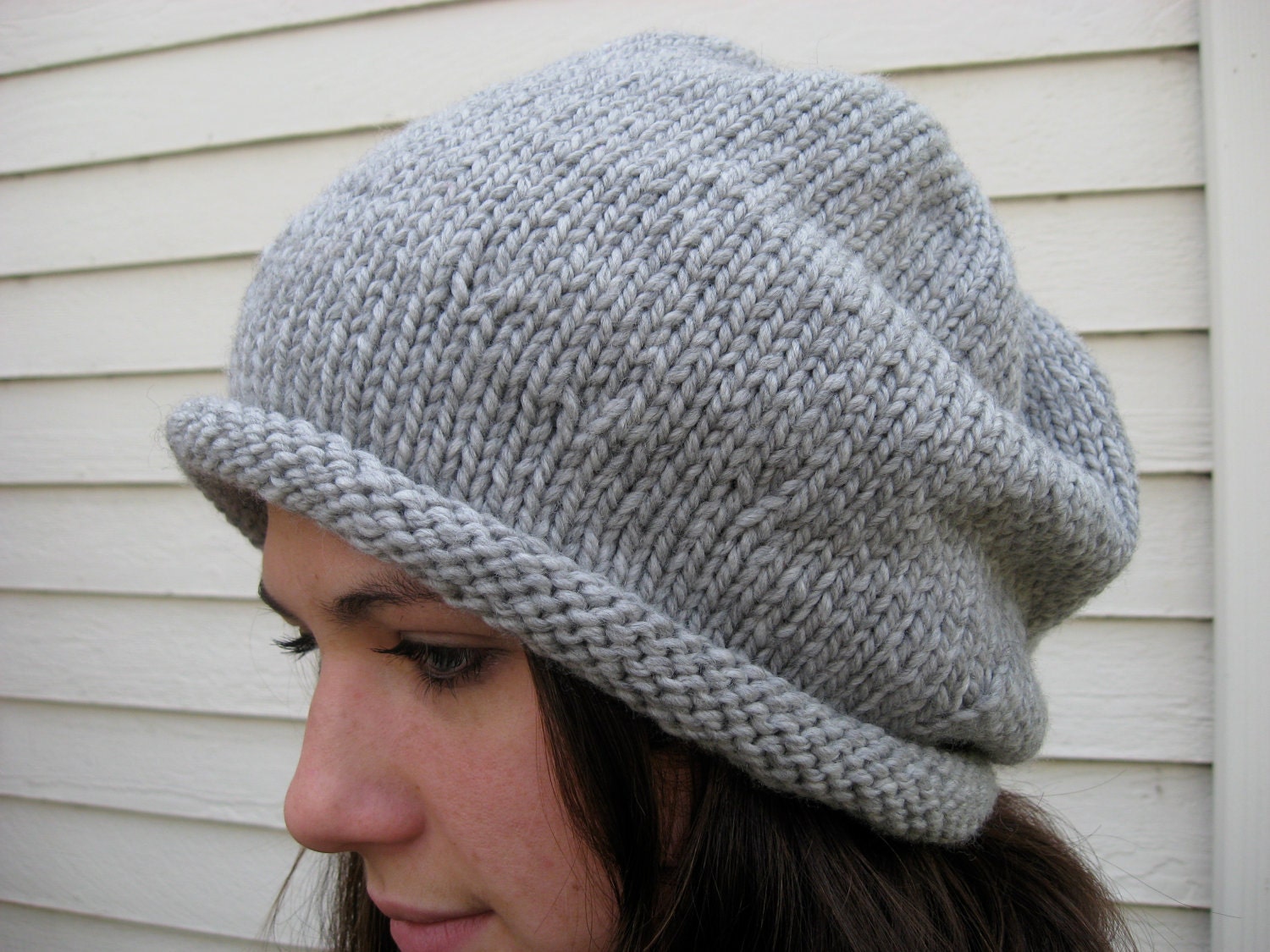 Slouchy Hat , Knit Hat, Slouchy Knit Hat, Knitted Hat, Grey Chunky Knit Hat, Hand Knit Hat - Gray