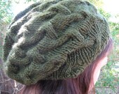 Slouchy Hat, Knit Hat, Knit Slouchy Hat - Olive Green