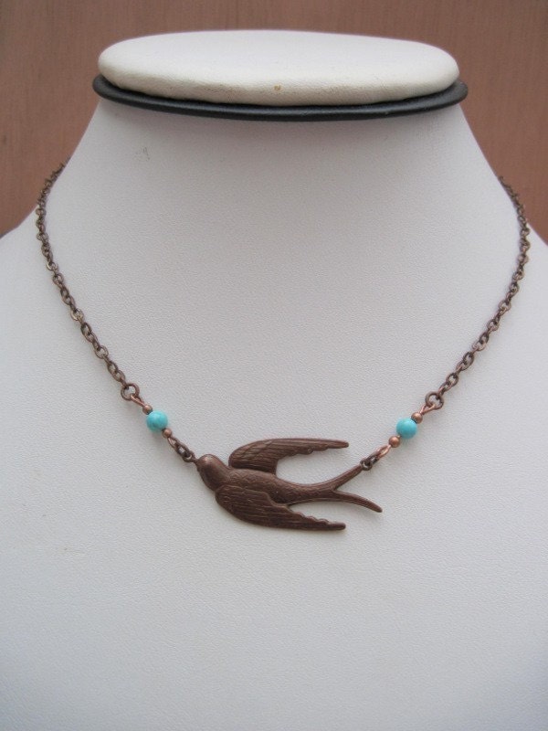 Swallow bird necklace - Patina Jewelry - Copper Jewelry