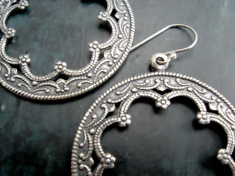 Gypsy Bohemian ornate Silver Hoop earrings Bohemian Jewelry