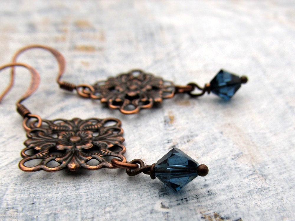 small Sapphire Blue earrings / Winter Fashion copper jewelry Winter Sky