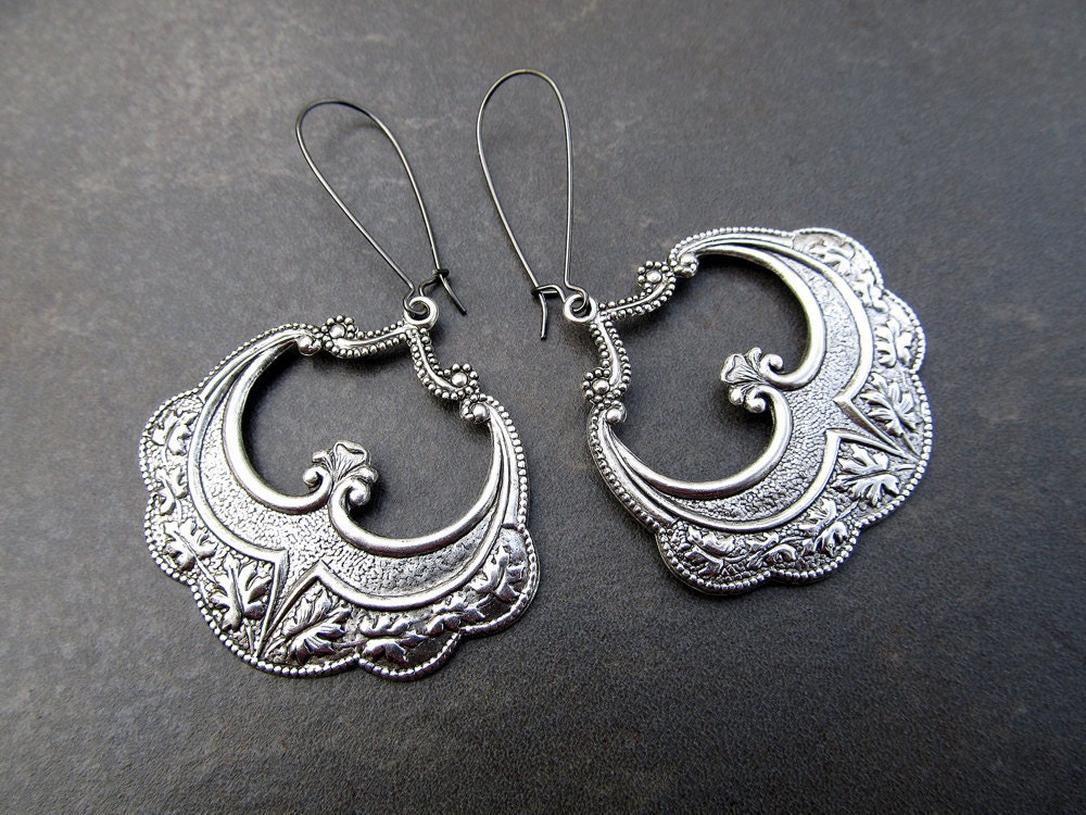 Big earrings silver Gypsy earrings bohemian earrings hoop dangle Bohemian Jewelry