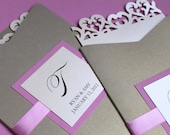 Romantic and Modern Wedding Invitation - Edge of Hearts, Gold and Pink