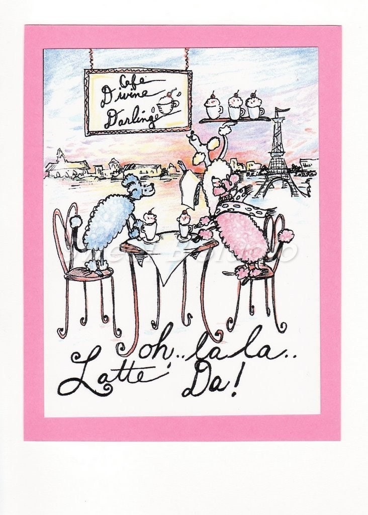 poodle paris coffee bff lovers french greeting card  5 x 7 Card and Envelope