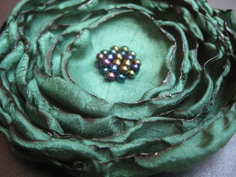 Teal Fabric Flower, Peacock Satin Fabric, Flower Hair Clip, Flower Brooch - You Choose Hair Clip or Brooch