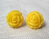 Yellow Rosebud Earrings, Yellow Rose Stud Earrings, Lemon Yellow, Spring Flowers