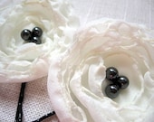 Cream Fabric Flowers, Bridal Hair Bobby Pins, Flower Hair Clips, Satin Flower Hair Pins