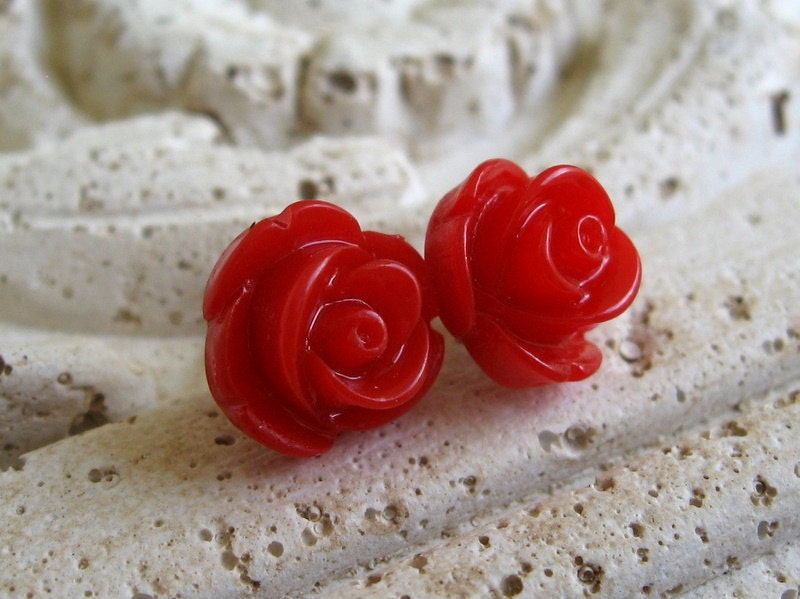 Red Rosebud Earrings