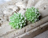 Mint Flower Earrings, Seafoam Stud Earrings, Green Earrings, Chrysanthemums, Mum Earrings