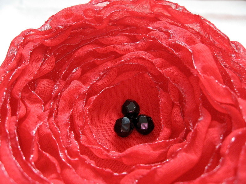 Red Fabric Flower, Cherry Red Chiffon Fabric, Flower Hair Clip, Flower Brooch - You Choose Hair Clip or Brooch
