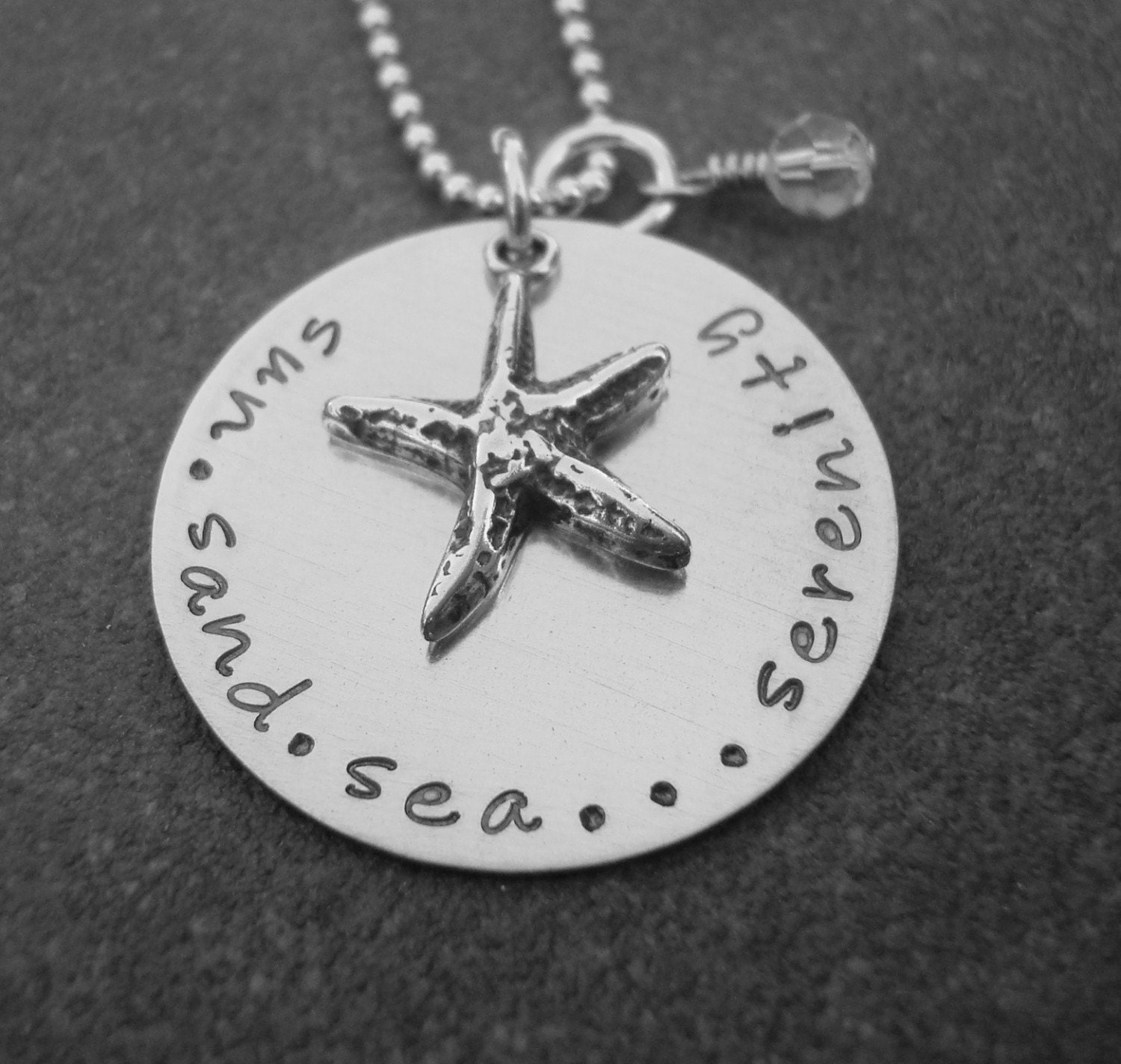Hand Stamped Jewelry Sun Sand Sea Serenity Sterling Silver Necklace