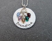 Mother's Day Hand Stamped Jewelry  Grandma Necklace Adorned With Birthstones