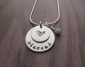 Hand Stamped Jewelry  Blessed Mama Necklace Sterling Silver
