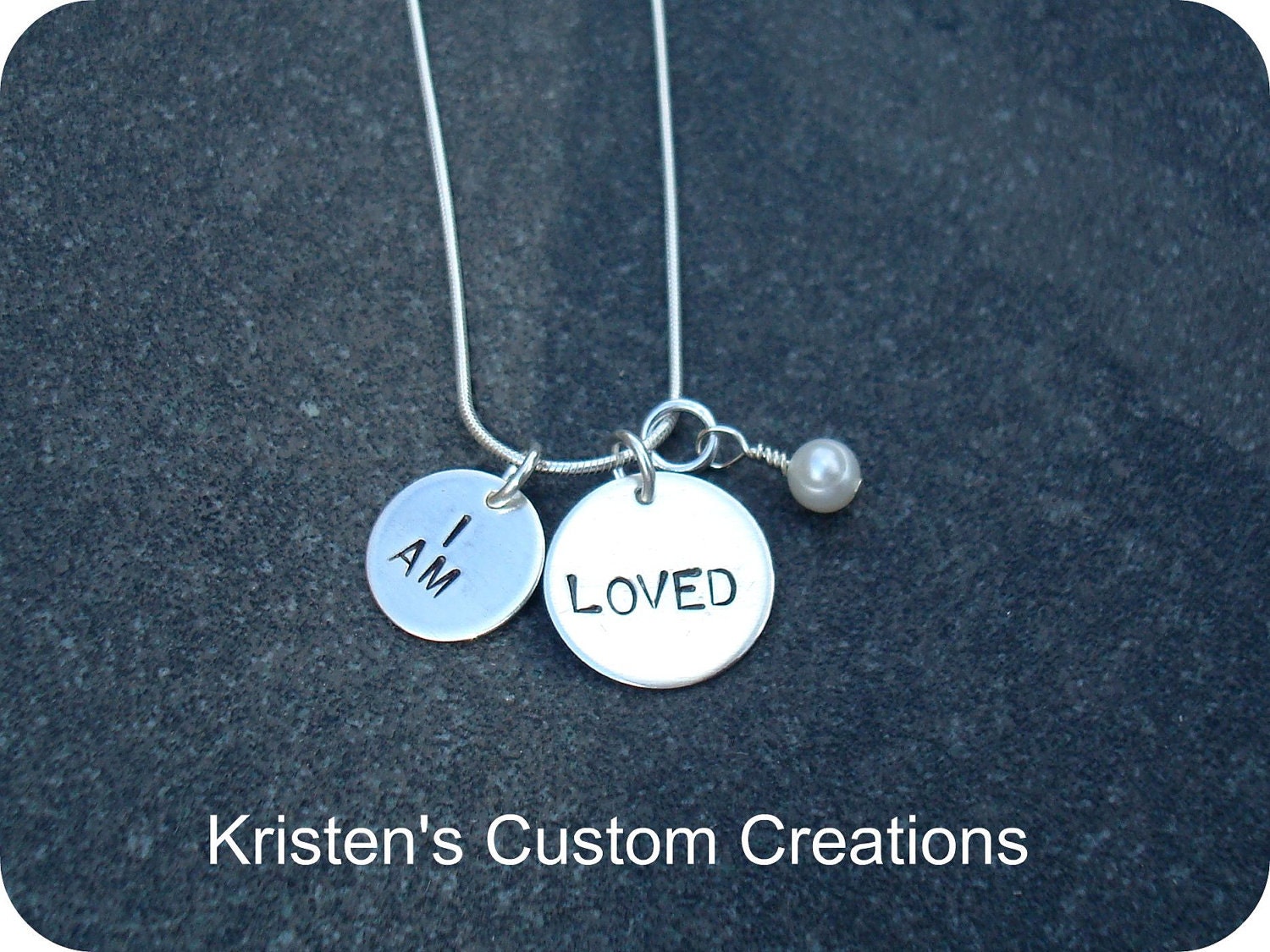 Hand Stamped Jewelry I Am Loved Necklace in Block Font