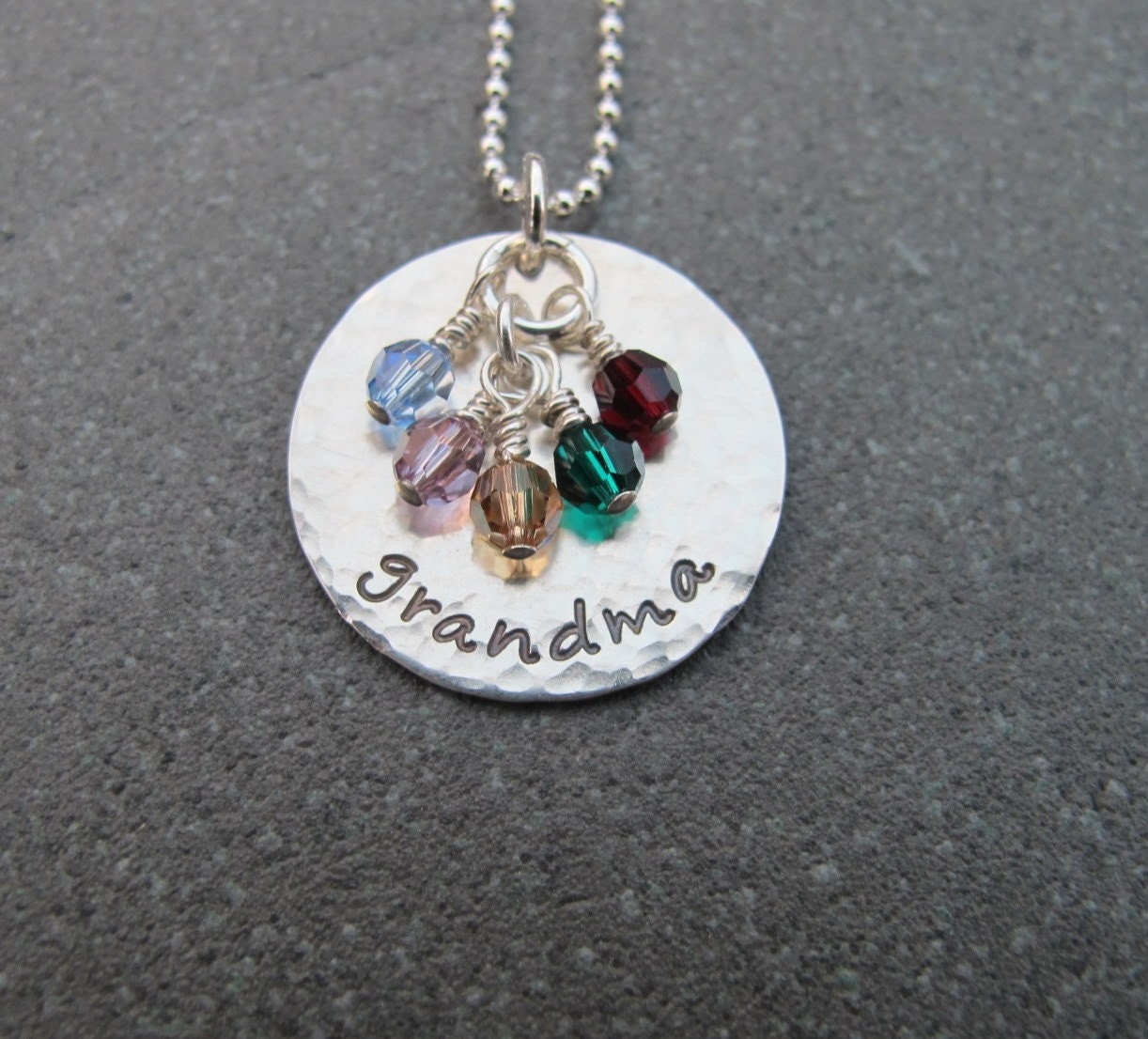 Mother's Day Hand Stamped Jewelry Grandma Necklace Adorned With Birthstones