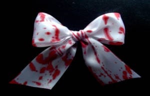 halloween hair bow white and red BLOOD SPLATTERED zombie bride hair BOW clip horror gore
