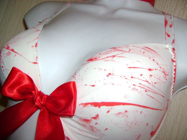 blood splatter BRA halloween ZOMBIE corpse bride top big red bow 36 - 38 inch bust slasher movie horror