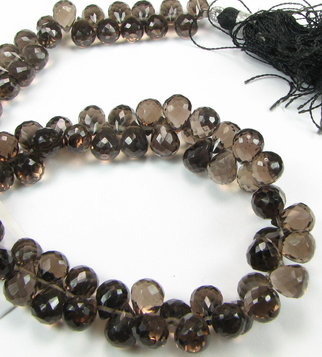 Stunning Micro Faceted Smoky Quartz Teardrop Pineapple Briolettes 7mm - 8mm (10 gems)