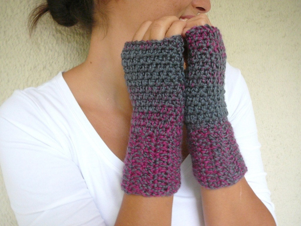 Gray  - Cherry Fingerless Gloves