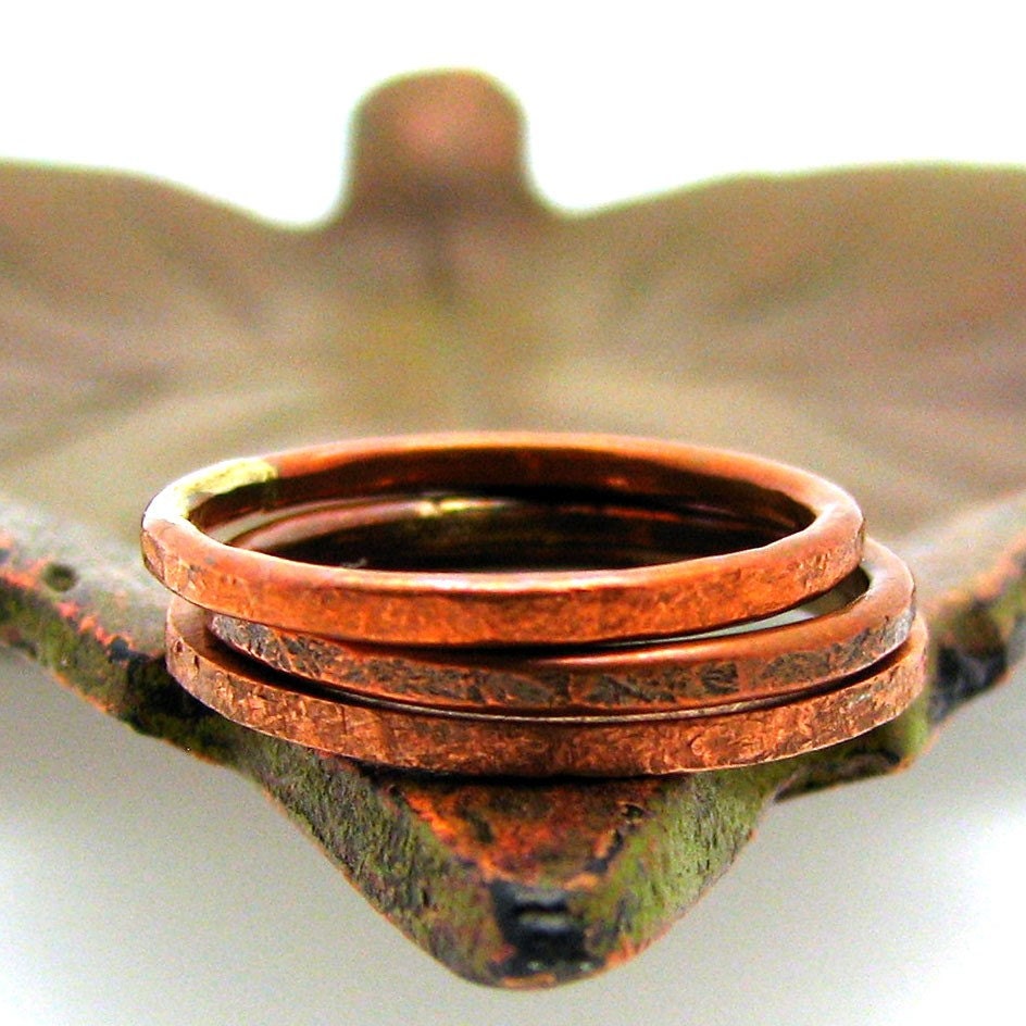 Stacking Eco Friendly Reclaimed Copper Ring with Hammered Slate texture, Luster