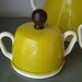 Teapot Insulated Sugar and Creamer Vintage Set White and Mustard