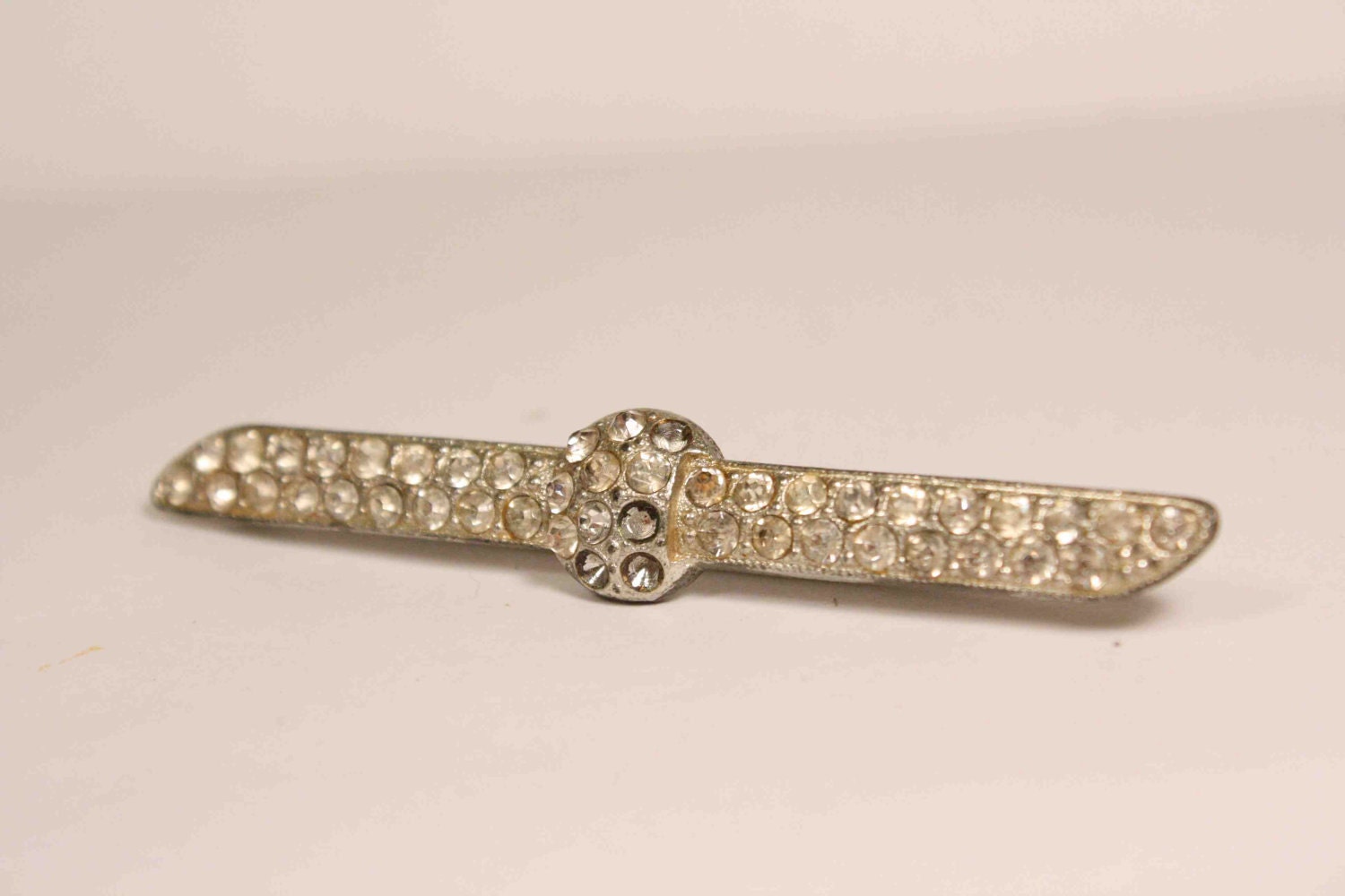 Vintage Paste Rhinestone Bar Propeller Pin Early 1900s
