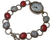 Vintage Porcelain Tile/silver watch in red and white