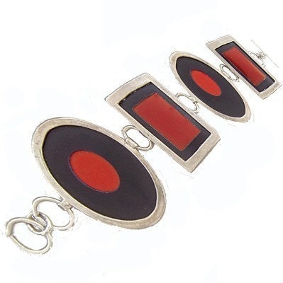 Large Two Tone Silver/recycled aluminum red and black bracelet