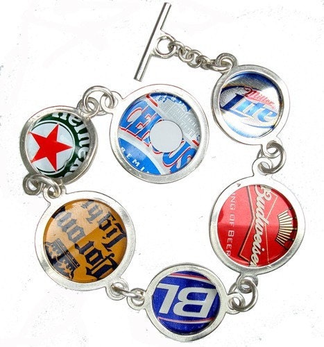 Beer Bottle Cap/ Sterling Silver Bracelet