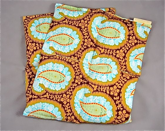 Extra Long Hip Back Heat Pack Hot Cold Therapy Organic Flaxseed Rice Lavender Scented Amy Butler Henna Paisley Blue