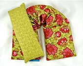 Microwavable Neck Wrap Eye Pillow Set Hot Cold Therapy Organic Flaxseed Rice Lavender Scented Fuchsia Flowers Holiday Gift Set