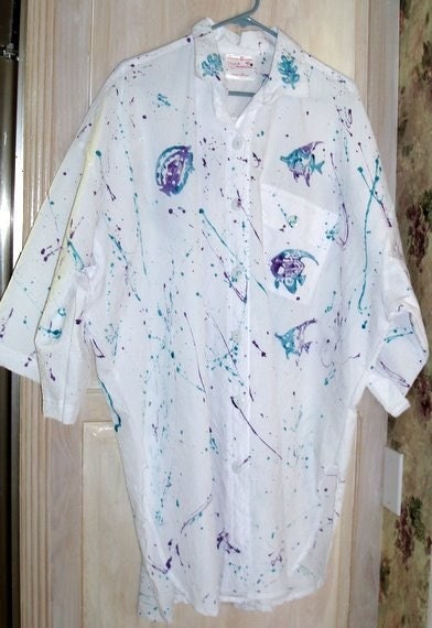 Plus size hand painted crinkle cotton shirt