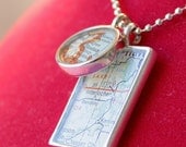 GirlFriend Gift Map Pendants Rectangle ,Custom Order Map Jewelry, In Pewter, Gold or Copper