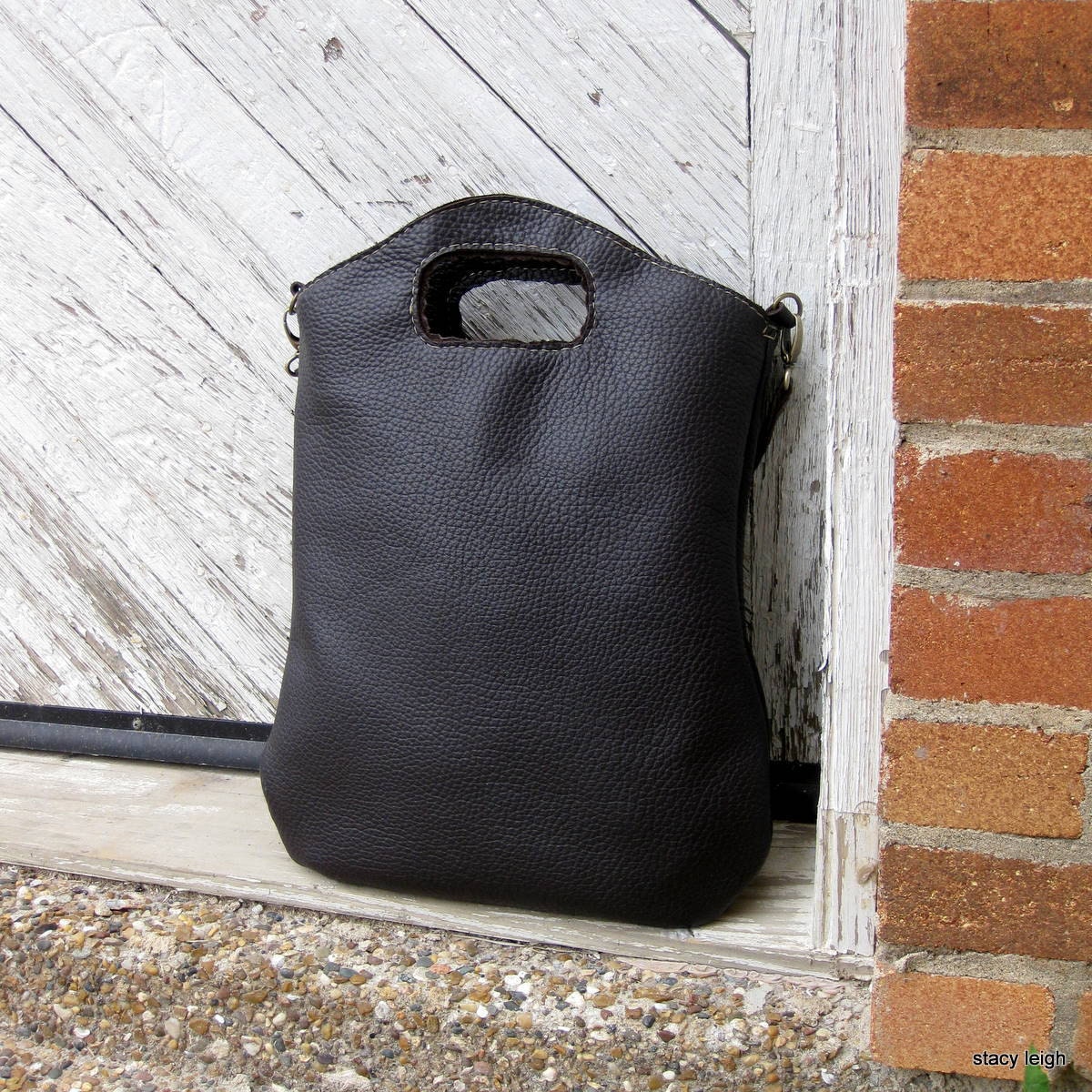 Dark Brown Torino Leather Tote with Detachable Shoulder Strap by Stacy Leigh Ready to Ship