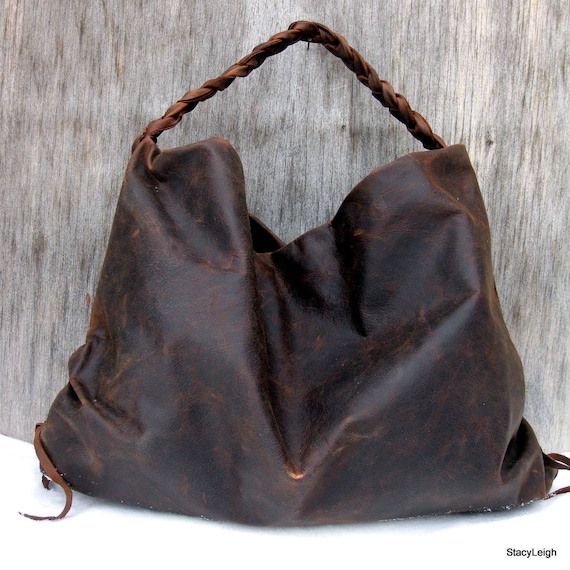 Brown Antiqued Leather Hobo Bag by Stacy Leigh RESERVED for Osuchick