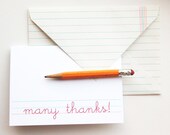 thank you cards with vintage notebook paper envelopes, primary school (set of 8)