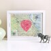 screenprinted vintage missouri map with neon pink heart, i love the midwest