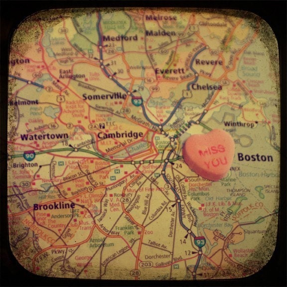 miss you boston candy heart map art 5x5 ttv photo print - free shipping - CAPow
