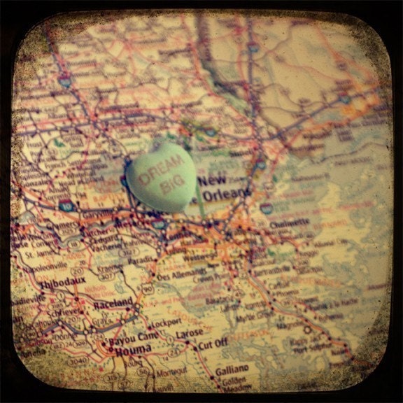 dream big new orleans candy heart map art 8x8 photo print - free shipping