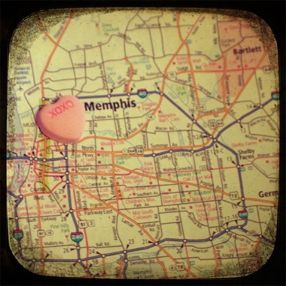 xoxo memphis custom candy heart map art 5x5 ttv photo print - free shipping