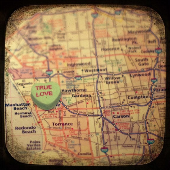 true love manhattan beach custom candy heart map art 5x5 ttv photo print - free shipping