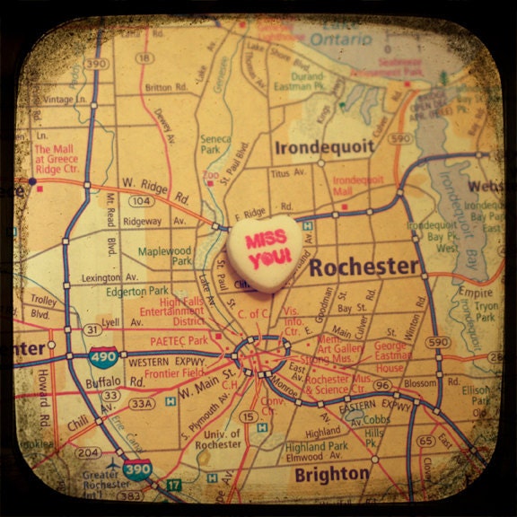 miss you rochester custom candy heart map art 5x5 ttv photo print - free shipping